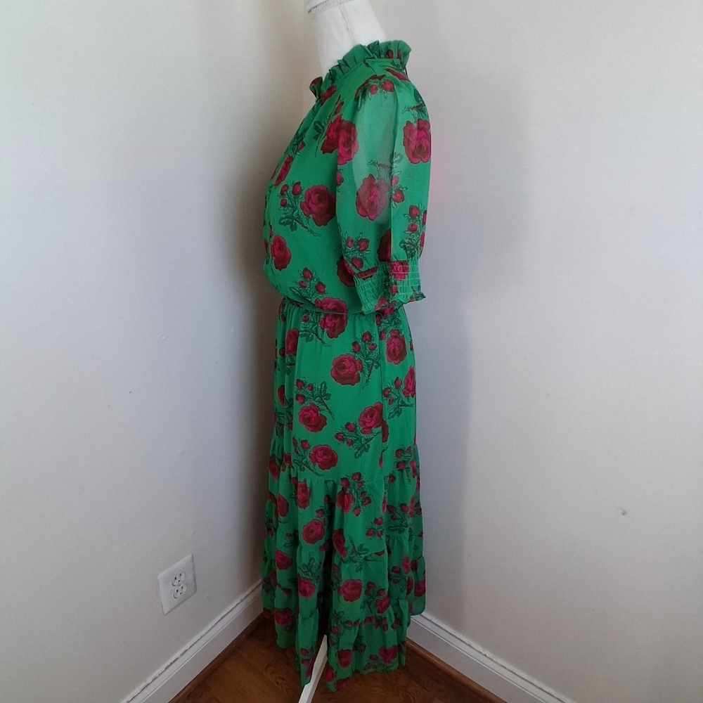 Betsey Johnson Green Maxi Dress with Red Floral Print - Picture 6 of 12